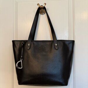 LAUREN RALPH LAUREN BAG TOTE BLACK SAFFIANO LEATHER 2 HANDLE SILVER ACCENT